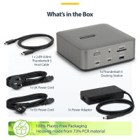 StarTech Thunderbolt 5 Dockingstation DP und HDMI 3-Monitor Dock bis 4K 144Hz oder Dual 8K 60Hz 5x USB-Ports 140W Laptop-Ladung
