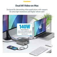StarTech Thunderbolt 5 Dockingstation DP und HDMI 3-Monitor Dock bis 4K 144Hz oder Dual 8K 60Hz 5x USB-Ports 140W Laptop-Ladung