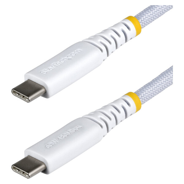 StarTech 3m Weisses USB-C Ladekabel 60W 3A PD Zweischichtige geflochtene Nylon-TPE-Hulle Robustes USBC Laptop-Handy Ladekabel