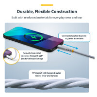 StarTech 3m Weisses USB-C Ladekabel 60W 3A PD Zweischichtige geflochtene Nylon-TPE-Hulle Robustes USBC Laptop-Handy Ladekabel