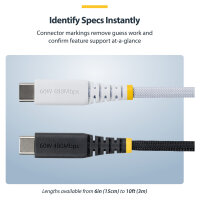 StarTech 3m Weisses USB-C Ladekabel 60W 3A PD Zweischichtige geflochtene Nylon-TPE-Hulle Robustes USBC Laptop-Handy Ladekabel