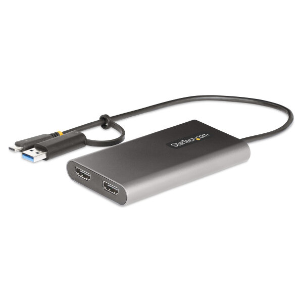 StarTech USB-C to Dual-HDMI Adapter, USB-C or A to 2x HDMI, 4K 60Hz, 100W PD Pass-Through, 1ft (30cm)