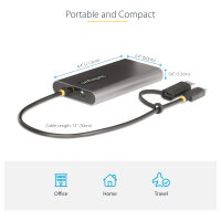 StarTech USB-C to Dual-HDMI Adapter, USB-C or A to 2x HDMI, 4K 60Hz, 100W PD Pass-Through, 1ft (30cm)