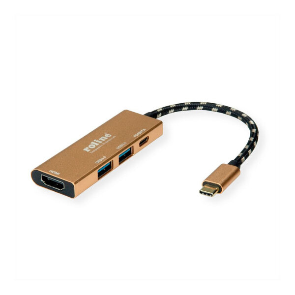 ROLINE GOLD USB Typ C Dockingstation, HDMI 4K, 2x USB 3.2 Gen 1, 1x PD