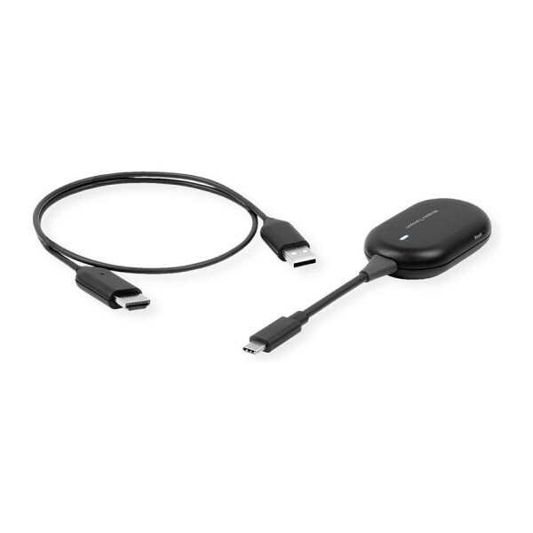 ROLINE Drahtloses P2P-Anzeige-Dongle-Set, Tx+Rx, Wireless USB-C zu HDMI, 1080p, 20 m