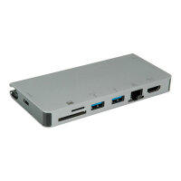 ROLINE USB Typ C Dockingstation, HDMI 4K, VGA, 2x USB 3.2 Gen 1, LAN, PD, Cardreader