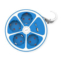 ROLINE 4-fach Steckdosenleiste mit Schalter, rund, USB-Charger A+C, blau, 3 m