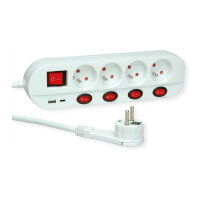 ROLINE 4-fach Steckdosenleiste mit Schalter, UTE Version, USB-Charger A+C, 1,5 m