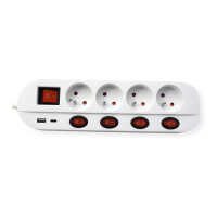 ROLINE 4-fach Steckdosenleiste mit Schalter, UTE Version, USB-Charger A+C, 1,5 m