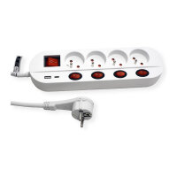 ROLINE 4-fach Steckdosenleiste mit Schalter, UTE Version, USB-Charger A+C, 1,5 m