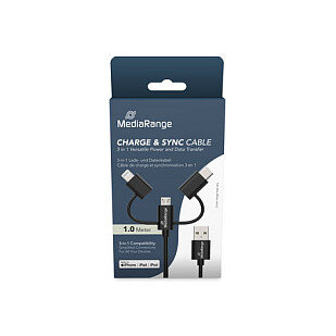 MediaRange 3-in-1 Kabel, micro USB, USB-C und Lightning, sw