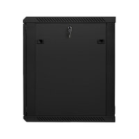 19" 15U 600x600 Wandgehäuse Glastür V2 (FlatPack) sw