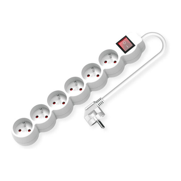 VALUE 6-fach Steckdosenleiste UTE mit Schalter, runde Dosen, wei, 3 m