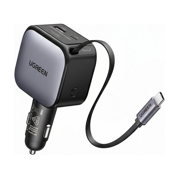 UGREEN EC602 60W Fast Car Charger KFZ-Ladegert 1x USB-A 1x USB-C 1x ausziehbares USB-C Kabel PD3.0/QC3.0 Fast Charging