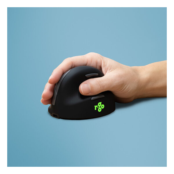 R-GO HE Maus - ergonomische Maus, Größe L, für Rechtshänder, vertikale Maus, 4 Tasten, kabellos
