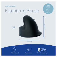 R-GO HE Maus - ergonomische Maus, Größe L, für Rechtshänder, vertikale Maus, 4 Tasten, kabellos