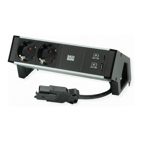 BACHMANN DESK2 2xCEE7/3 USB Schwarz USB Charger C/C 100W GST18 0,2m