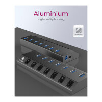 USB3.0 HUB 7Port ICY BOX 7xUSB3.0 (An-/Ausschalter für jeden Port) aktiv mit Netzteil Grey