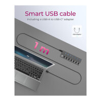 USB3.0 HUB 7Port ICY BOX 7xUSB3.0 (An-/Ausschalter für jeden Port) aktiv mit Netzteil Grey