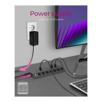 USB3.0 HUB 7Port ICY BOX 7xUSB3.0 (An-/Ausschalter für jeden Port) aktiv mit Netzteil Grey