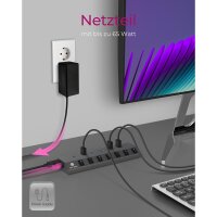 USB3.0 HUB 7Port ICY BOX 7xUSB3.0 (An-/Ausschalter für jeden Port) aktiv mit Netzteil Grey