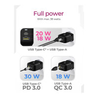 ICY BOX Charger 38W 2-Port USB-A 18W/USB-C 30W Black