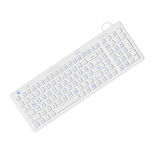 Keysonic KSK-6031INEL - Kompakte Hygienetastatur, Kabelgebunden USB-Anschluss, Beleuchtet, Silikon, Wasser und Staub geschützt IP68, DE Layout
