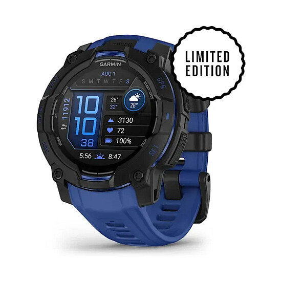 Garmin Instinct® AMOLED black mit Silikon-Wechselarmband 22 mm bolt blue