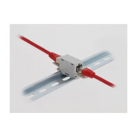 RJ45 Kupplung Cat.6A Buchse zu Buchse mit Staubschutzklappe für Hutschienen Montage grau