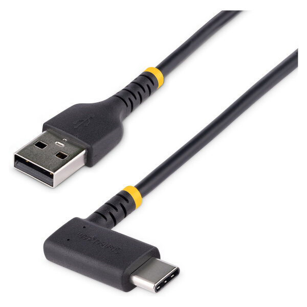 STARTECH.COM 6in 15cm USB A to C Charging Cable Right Angle Heavy Duty Fast Charge USB-C Cable Durable and Rugged Aramid Fiber 3A