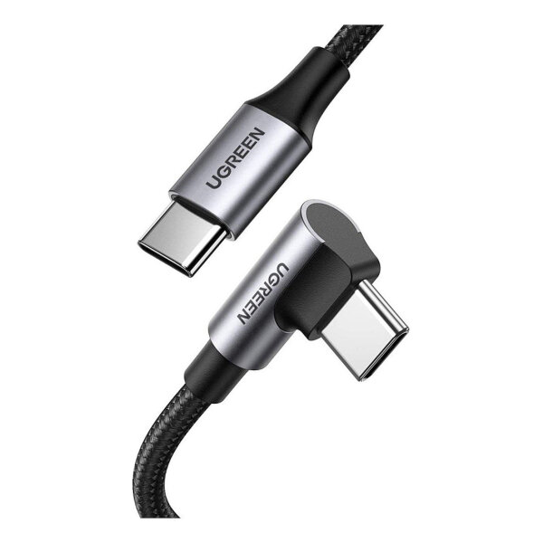 UGREEN US334 USB-C auf USB-C Kabel 100W PD Fast Charging 1x Winkelstecker geflochten schwarz 1m