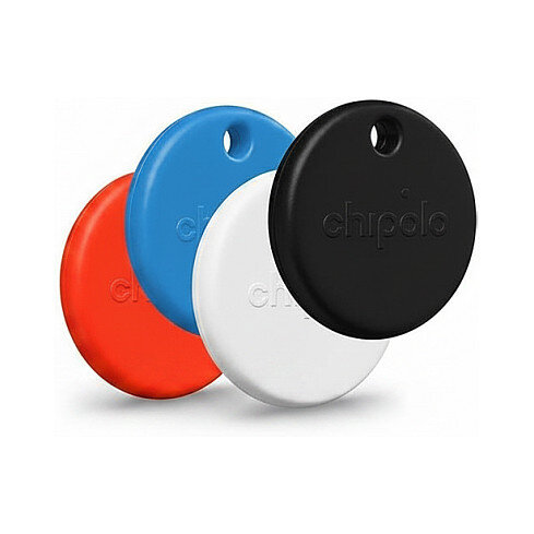 Chipolo POP 4 Pack - Tracking tag compatible with Apple Find My on iPhone (Black, Red, White, Blue)