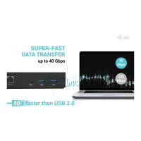 D I-TEC Thunderbolt 4 Intelligent Dual Display DS 1x TB4 2x DP 1x GLAN 1x USB-C Gen2 3x USB-A Gen2 1x USB 2.0 1x Audio/Mic PD 90W KL