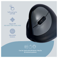 R-Go Maus HE ergonomisch links Bluetooth mittel schw./silb retail