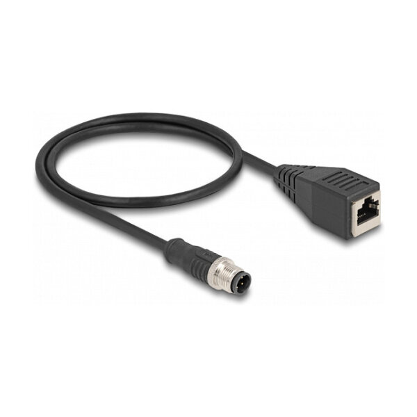 Delock M12 Adapterkabel D-kodiert 4 Pin Stecker zu RJ45 Buchse 50 cm