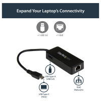 StarTech USB-C auf Gigabit Netzwerkadapter mit extra USB Anschluss - USB 3.1 Gen 1 (5 Gbit/s)