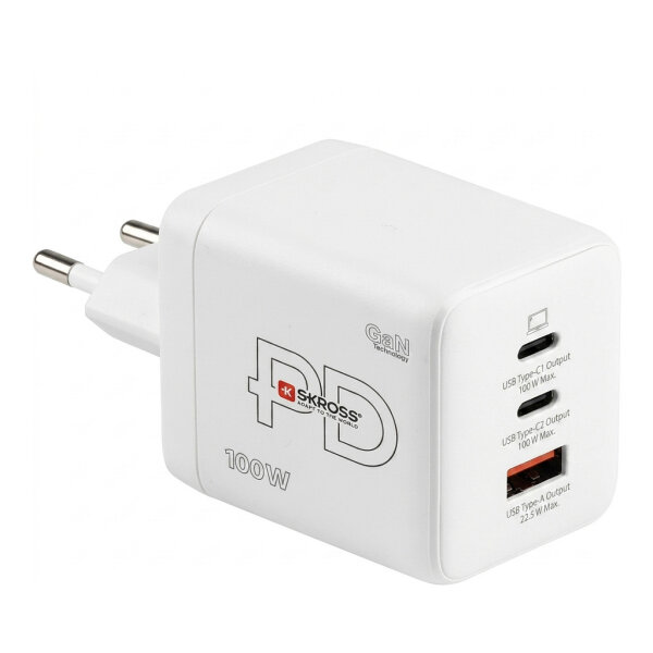 Skross Power Charger Combo+, 2x USB-C, 1x USB-A, GaN, 100W