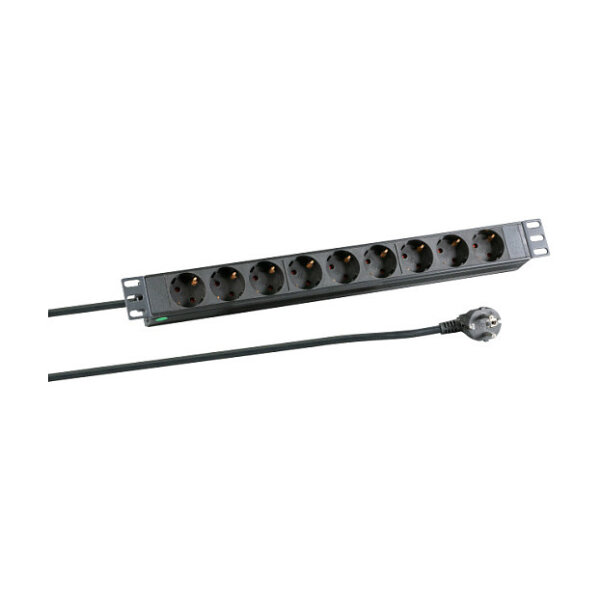 19" 1HE Steckdosenleiste 9x 2.0m ohne Schalter, schw.