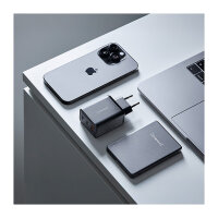 Intenso Power Adapter W65ACC Gan, Schwarz 65 Watt Netzteil, Zwei USB-C Anschlüsse und einem USB-A Anschluss