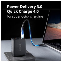 Intenso Power Adapter W65ACC Gan, Schwarz 65 Watt Netzteil, Zwei USB-C Anschlüsse und einem USB-A Anschluss