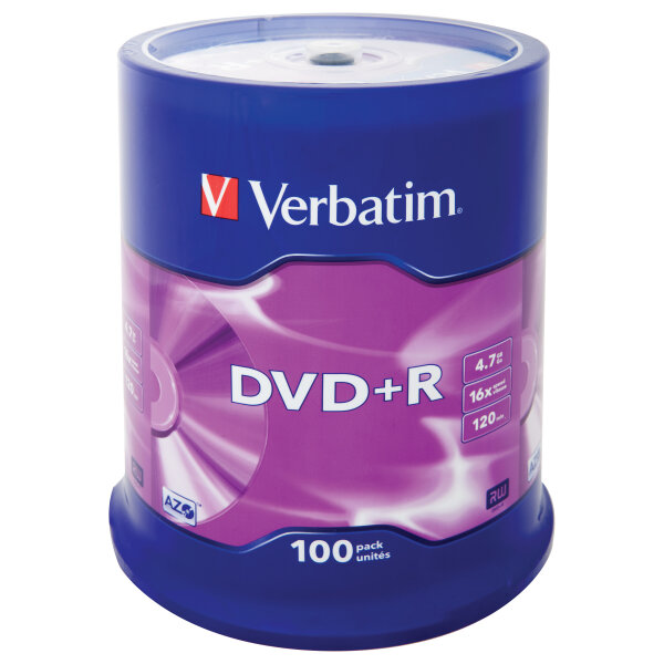 1x100 Verbatim DVD+R 4,7GB 16x Speed, matt silver