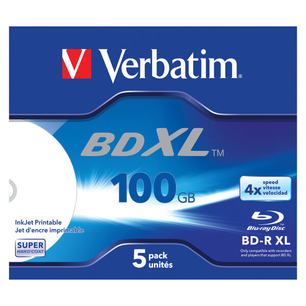 1x5 Verbatim BD-R Blu-Ray 100GB 4x Speed wide printable JC