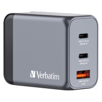 Verbatim GaN-Ladegert 65W, 1x USB-A , 2x USB-C (grau, PD...