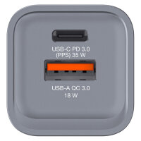 Verbatim GaN-Ladegert 35W, 1x USB-A , 1x USB-C (grau, PD 3.0, QC 3.0)