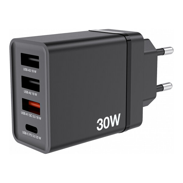Verbatim Ladegert 30W, 1x USB-C , 3x USB-A (schwarz, PD 3.0, QC 3.0)