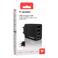 Verbatim Ladegert 30W, 1x USB-C , 3x USB-A (schwarz, PD...