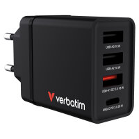 Verbatim Ladegert 30W, 1x USB-C , 3x USB-A (schwarz, PD 3.0, QC 3.0)
