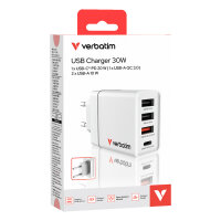 Verbatim Ladegert 30W, 1x USB-C , 3x USB-A (wei, PD 3.0, QC 3.0)