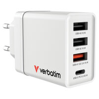 Verbatim Ladegert 30W, 1x USB-C , 3x USB-A (wei, PD 3.0, QC 3.0)