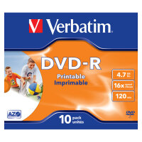 Verbatim - 10 x DVD-R - 4.7GB 16x - breite bedruckbare...